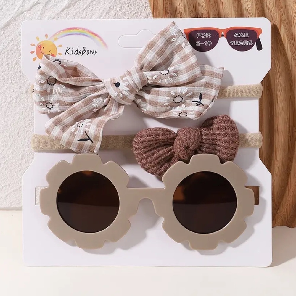 3 Piece Girls Baby/Toddler Bow/Headband/Headwrap Sunglasses Set‎ NEW! Brown🕶️